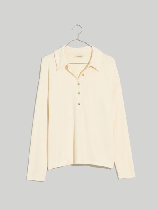 Madewell Sweaters - Madewell Cream Long Sleeve Polo Sweater Size Small